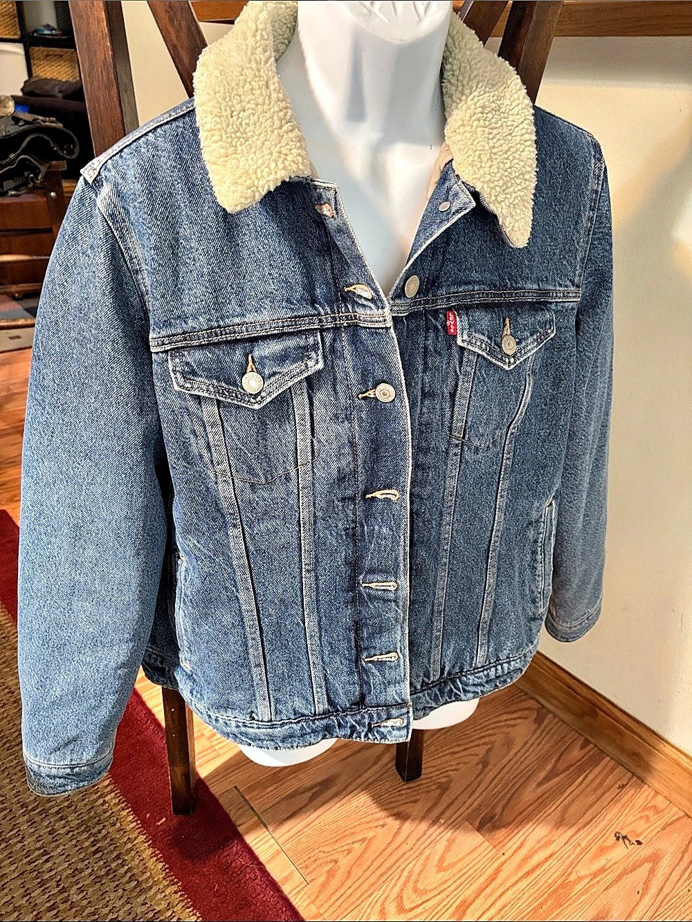 Levi's Original Sherpa Trucker Jacket Plus Size Blue & Cream women 1X